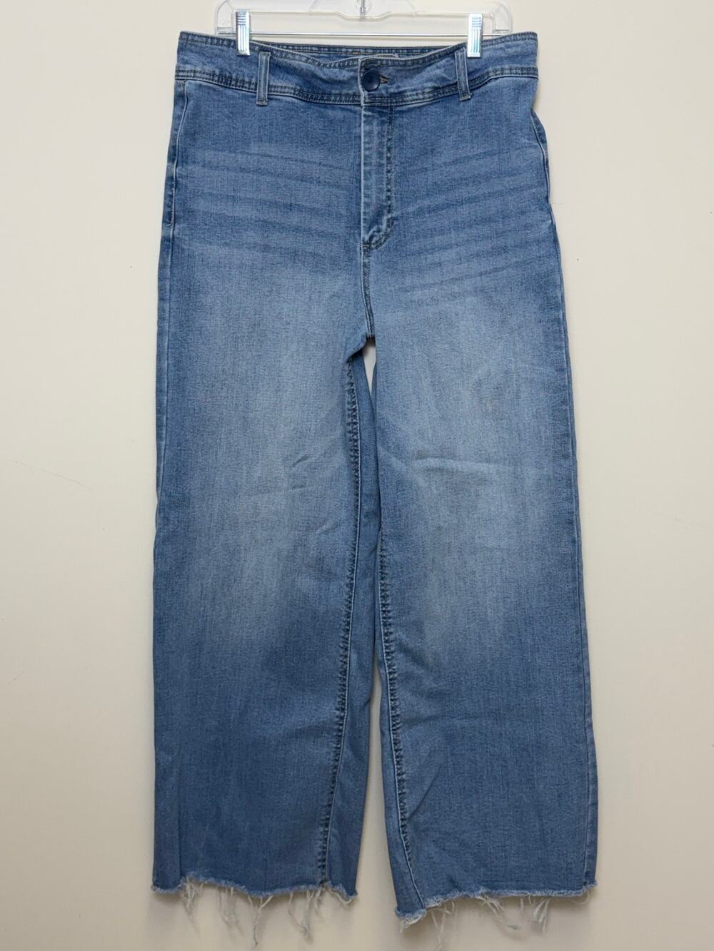 Oat New York Wide Leg Jeans Womens 12/31 Light Wash High Rise Raw Hem Denim